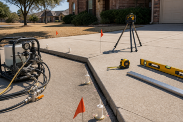 Concrete leveling inspection and foam lifting equipment in Bryan