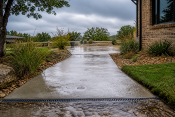 Recently leveled Bryan concrete walkway after rain with good drainage